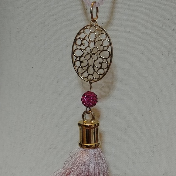 Pink Beaded Long Statement Necklace - Picture 7 of 9